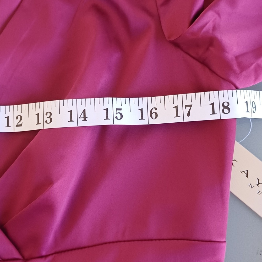 Kay Unger New York Berry Satin V-Neck 3/4 Sleeve TulipWrap Cocktail Dress 12 NWT - Picture 5 of 11
